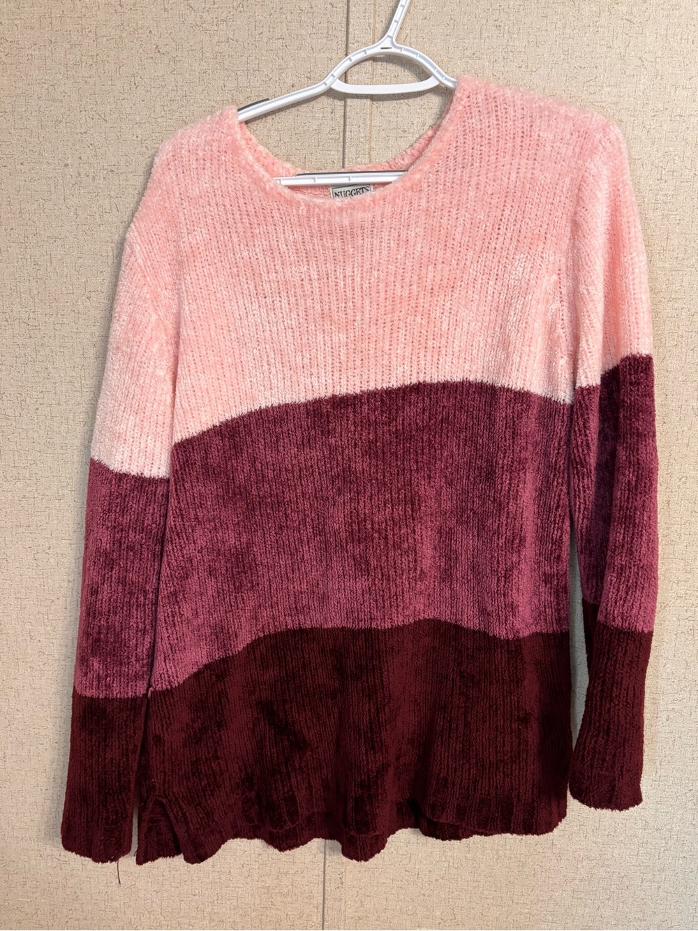 Colorblock Crewneck Sweater in Pink, Berry & Burgundy